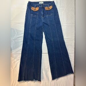 RISEN High-Rise Wide-Leg Women's Jeans - Dark Blue